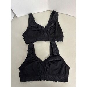 Breezies Black Lace Trim Wireless Unlined Bra Set of 2 Size Medium